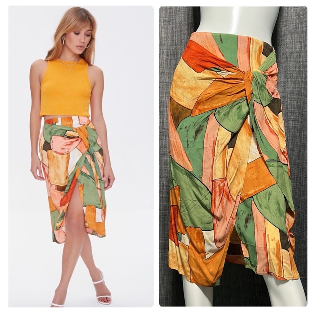 NWT Forever 21 Abstract Print MIDI Skirt Small